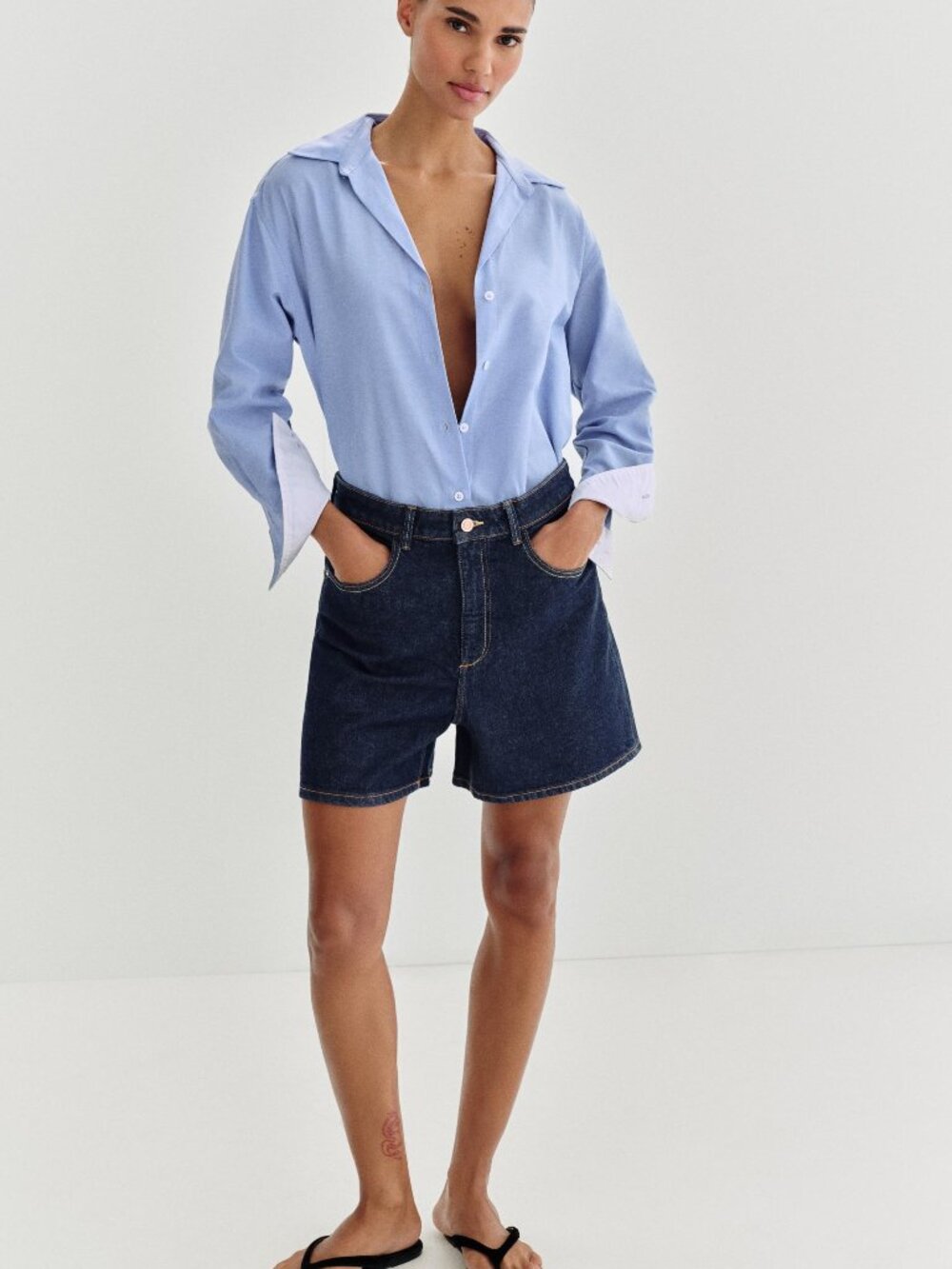 NWT Zara Z1975 Mom Shorts High-Rise Denim Shorts 38 Dark Indigo Blue